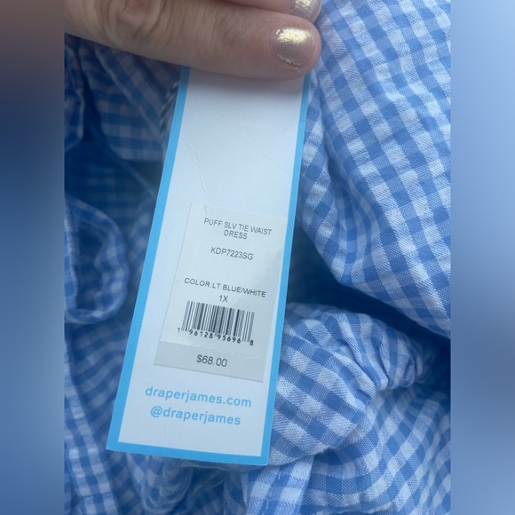 Draper James Rsvp Puff Sleeve Blue White Gingham Midi Dress Size 1x NWT - Picture 5 of 9